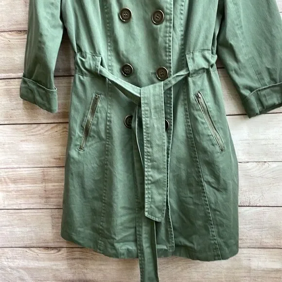 ANTHROPOLOGIE TULLE DOUBLE BREASTED TRENCH COAT IN OLIVE GREEN - Picture 3 of 8